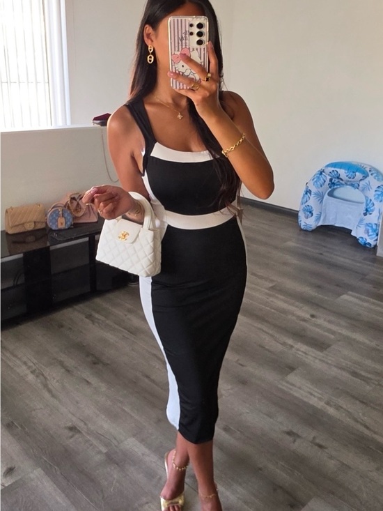 rhapsodielle Dresses & Skirts - Sleek Contrast Bodycon Maxi Dress - Black & White